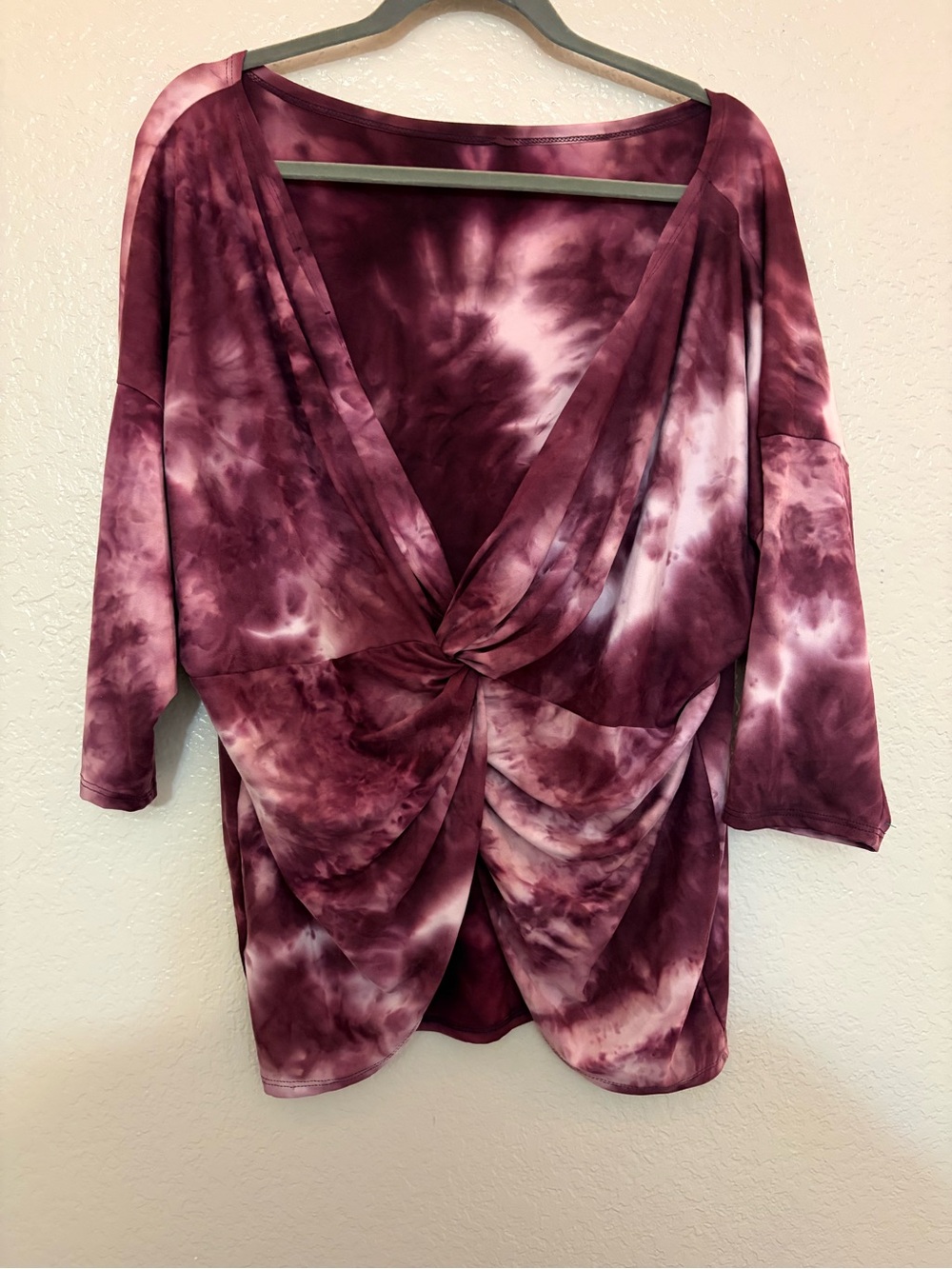 Tie-Dye Twist Front Women's Top and short pj set- Burgundy